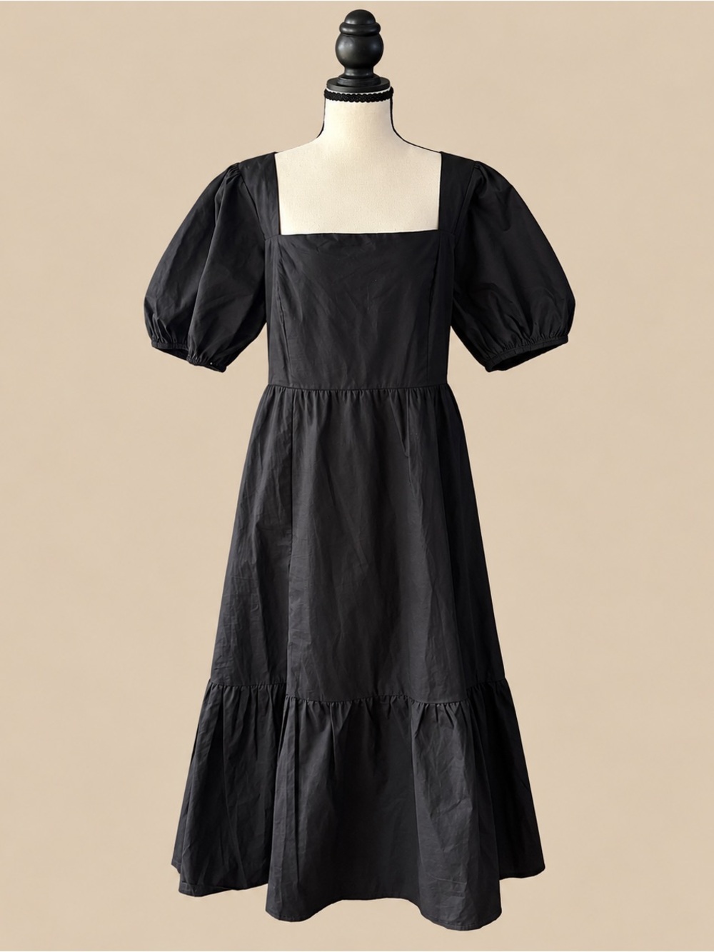CottageCore Boho Black Cotton Ruffle Dress XL